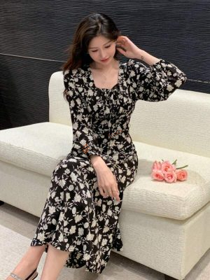 DAZY Women'S Floral Printed Lantern Sleeve Dress