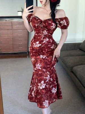 DAZY Spring New Arrival Valentine's Day Plant Print Waist Tied Sundress With Muses Belt, Bowknot Floral Dress For Women