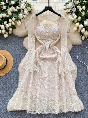 French high-end hollow lace dress
