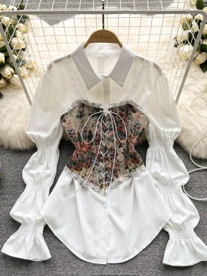 Retro pattern straps wearing small vest mid-length top