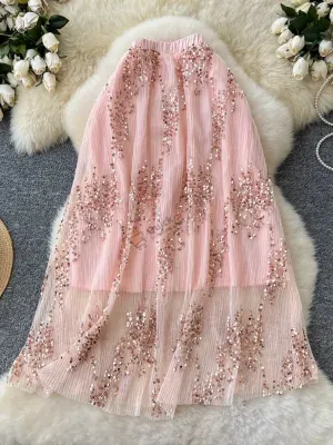 Elastic waist versatile slim draped mesh chiffon fairy skirt