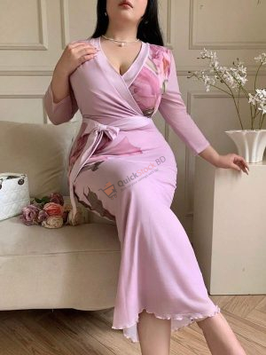 Feyla Casual Vintage Flower Pattern Slim Fit Long Sleeve Dress, Suitable For Summer