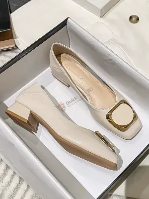 Red green flies single shoes for women 2025 spring new French low heel thick medium heel small fragrance style soft leather shallow mouth versatile women's shoes