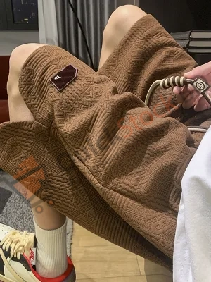 Labeled brown shorts men's summer trendy brand fat big size casual trousers loose American sports 5-point pants