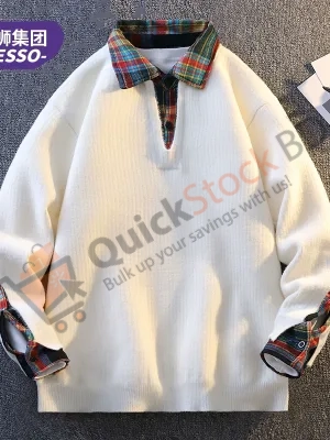 Tangshi Group DESSO autumn and winter shirt collar fake two-piece sweater men's warm base knitted sweater jacket